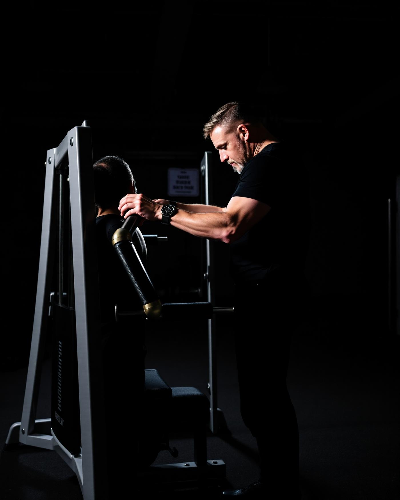 Instructor de Elite Fitness guiando a un socio en una máquina de fuerza